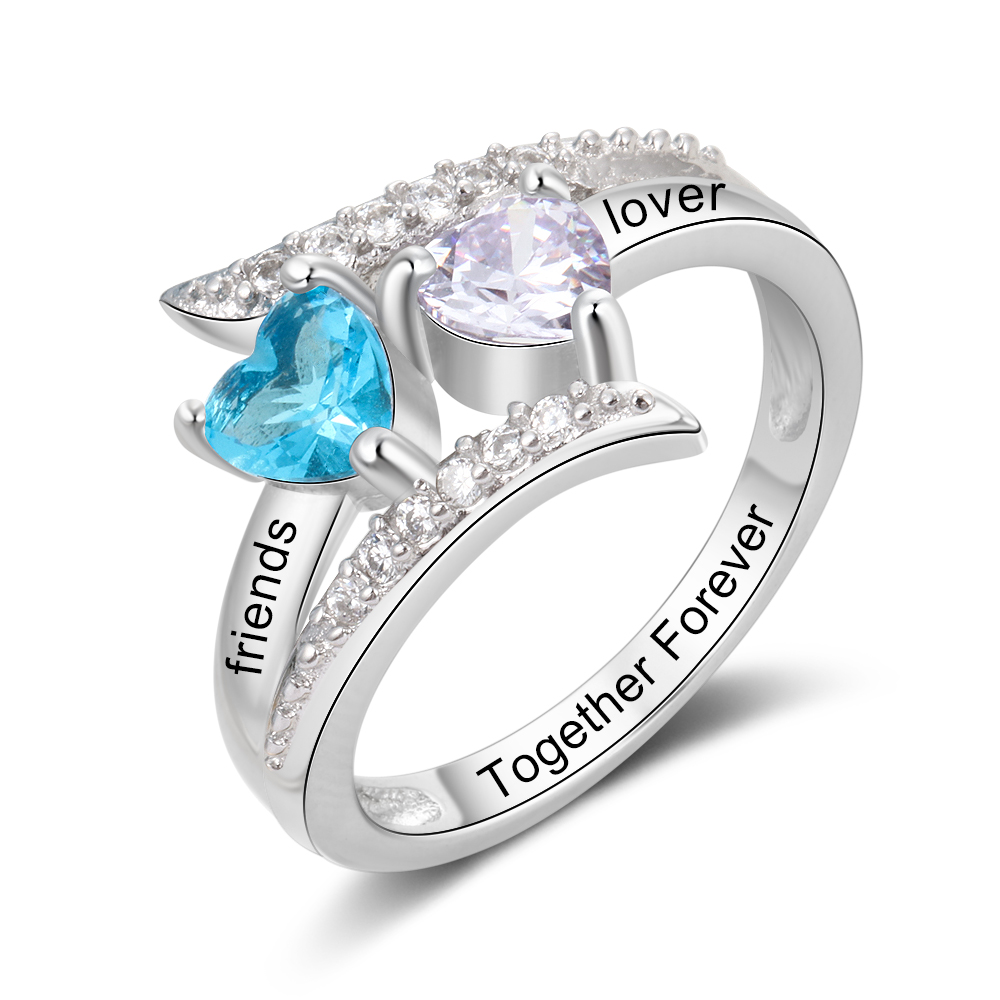 Family Ring Promise S925 Ring Personalized 2 Birthstones Ring With Names Gifts for Her