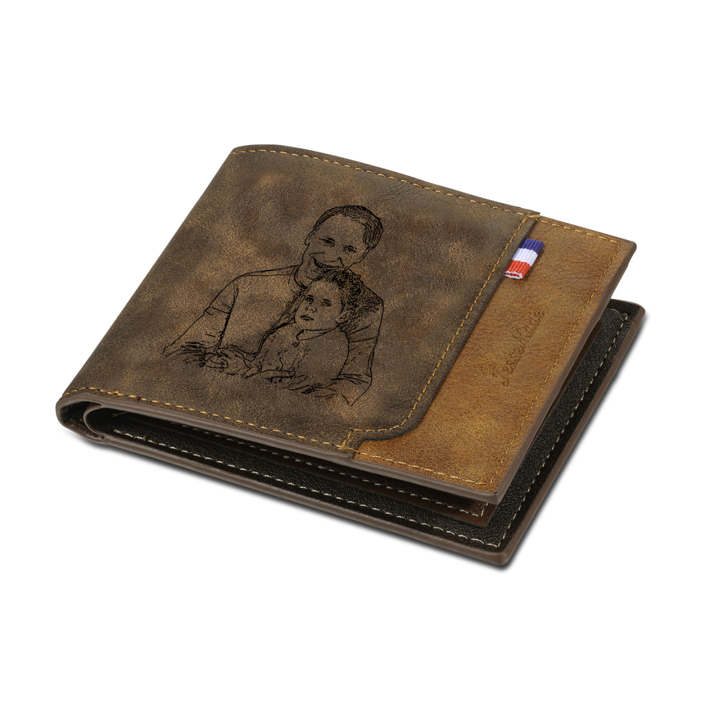 5 Names - Personalized Photo Custom Leather Men's Folding Wallet as a Father's Day Gift for Dad