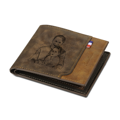 5 Names - Personalized Photo Custom Leather Men's Folding Wallet as a Father's Day Gift for Dad