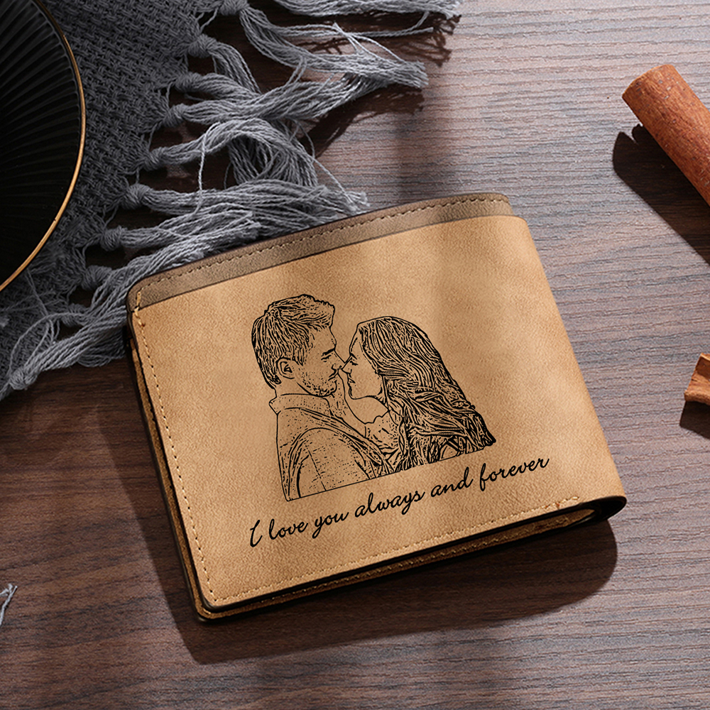 Personalized Photo Leather Men's Wallet Customized Name Letter Folding Brown Wallet For Couple