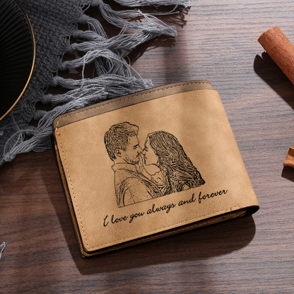 Jessemade UK Personalized Photo Leather Men's Wallet Customized Name Letter Folding Brown Wallet For Couple 22.99 m2-t2-n1