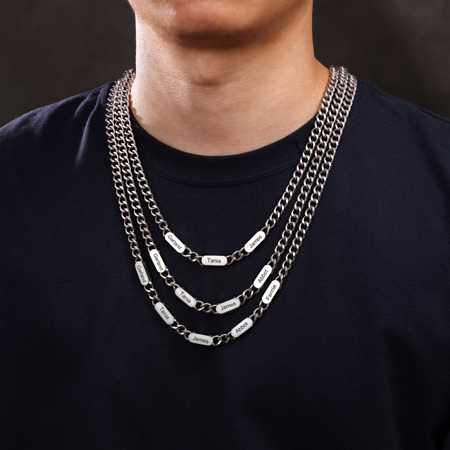 Personalized Men’s Stainless Steel Necklace Custom With 1-6 Engraved Names Gift For Dad Husband