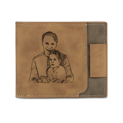 7 Names - Personalized Photo Custom Leather Men's Folding Wallet as a Father's Day Gift for Dad