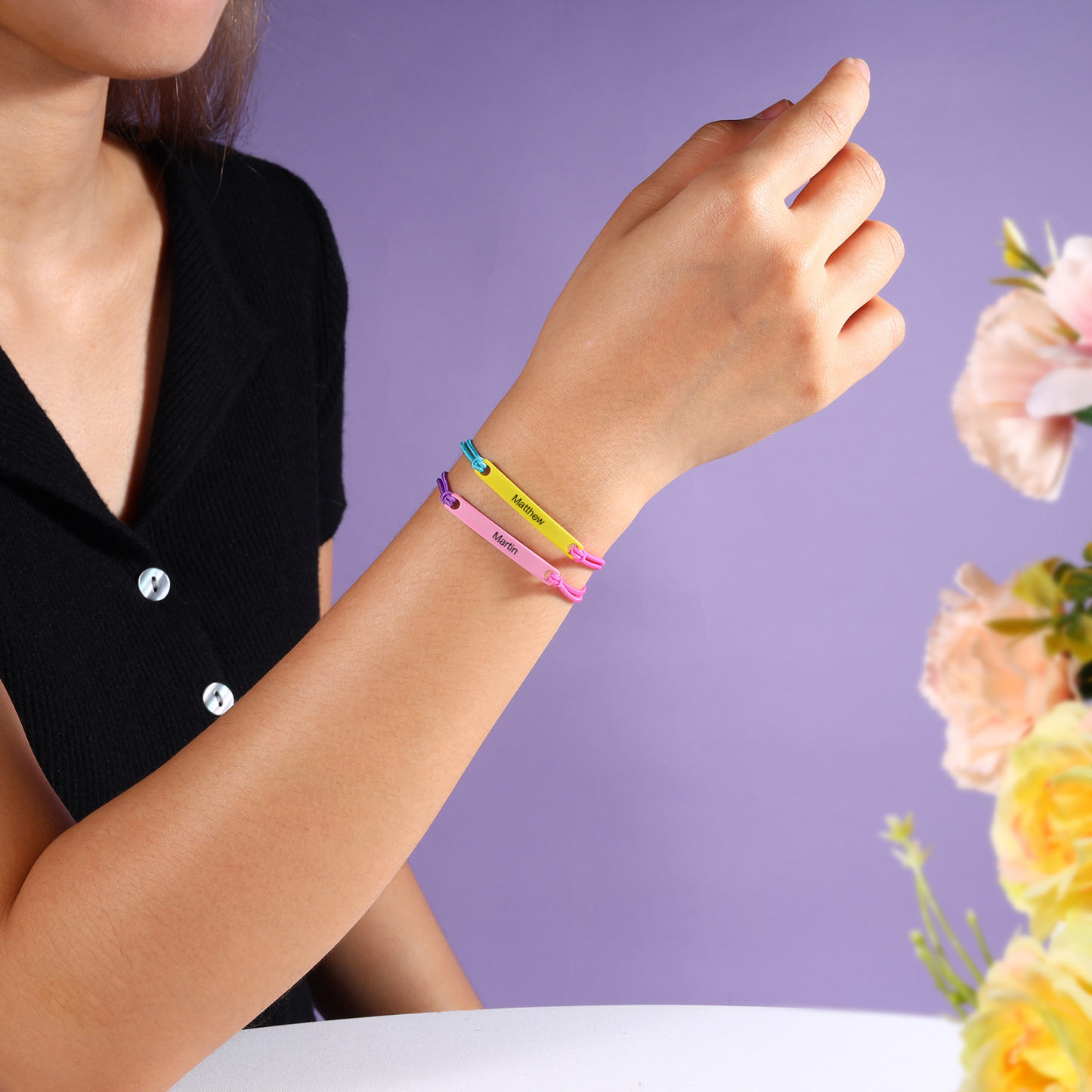 Personalized Name Elastic Rope Stainless Steel Bracelet Adjustable School Gift For Kid