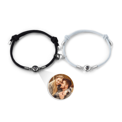 2 PCS Personalized Projection Bracelet Customized Photo Bracelet Set Adjustable Bracelet Personalized Gift