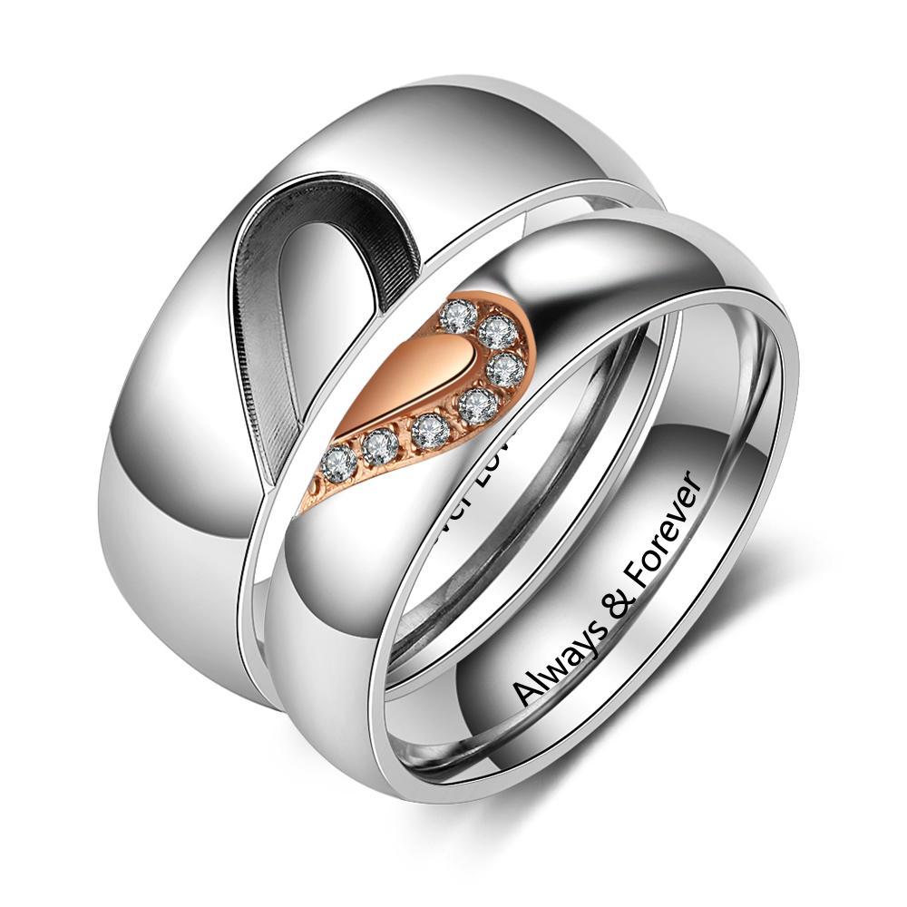 Half Heart Matching Promise Rings for Couple Lovers Custom Engraved Bands Ring