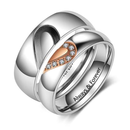 Half Heart Matching Promise Rings for Couple Lovers Custom Engraved Bands Ring