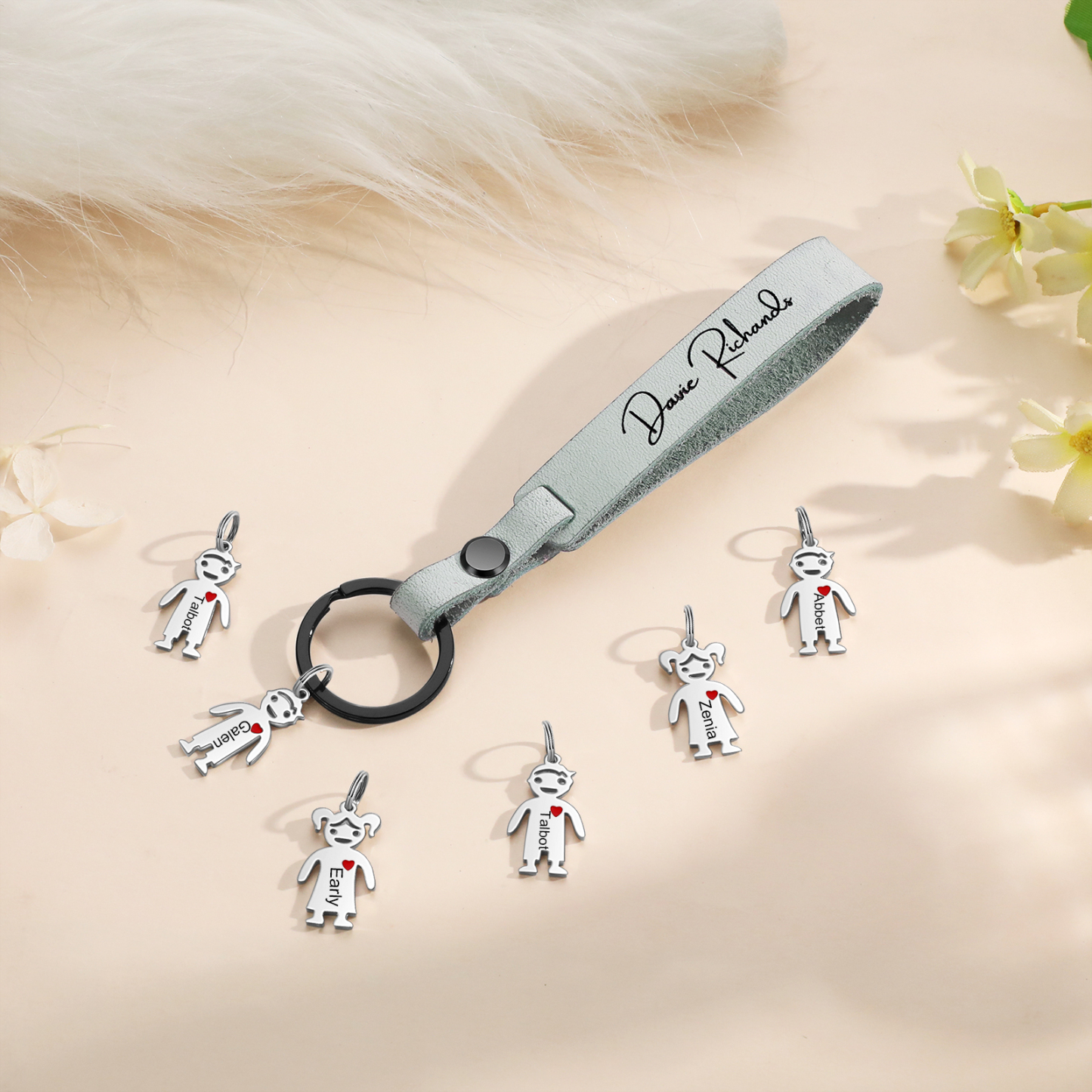1 Name-personalized Keychain Custom 1 Doll Charm and 1 Text Keychain Gift for Nana and Mum