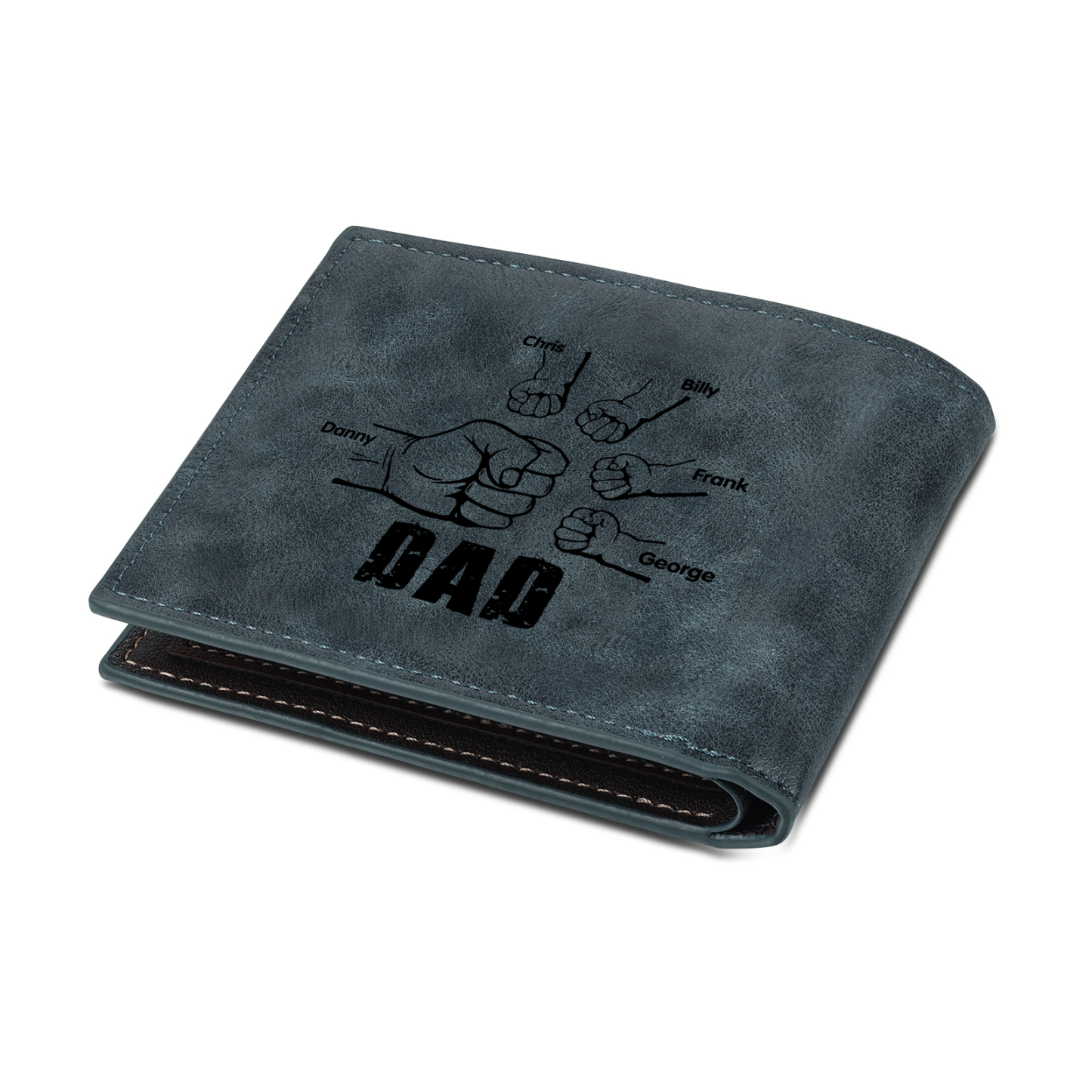 5 Names - Personalized Photo Custom Leather Men's Folding Wallet as a Father's Day Gift for Dad