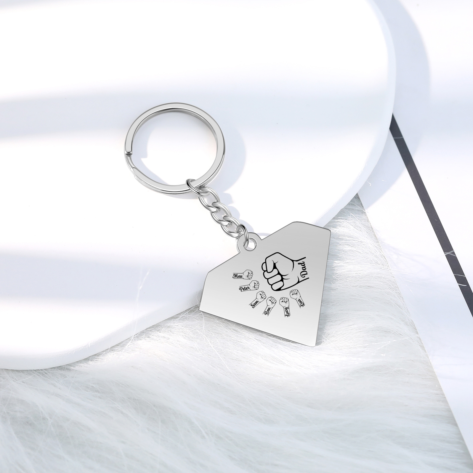 6 Names - Personalized Fist Bump Keychain Engraved Kids Names and text Keychain Gifts for Dad/Grandad