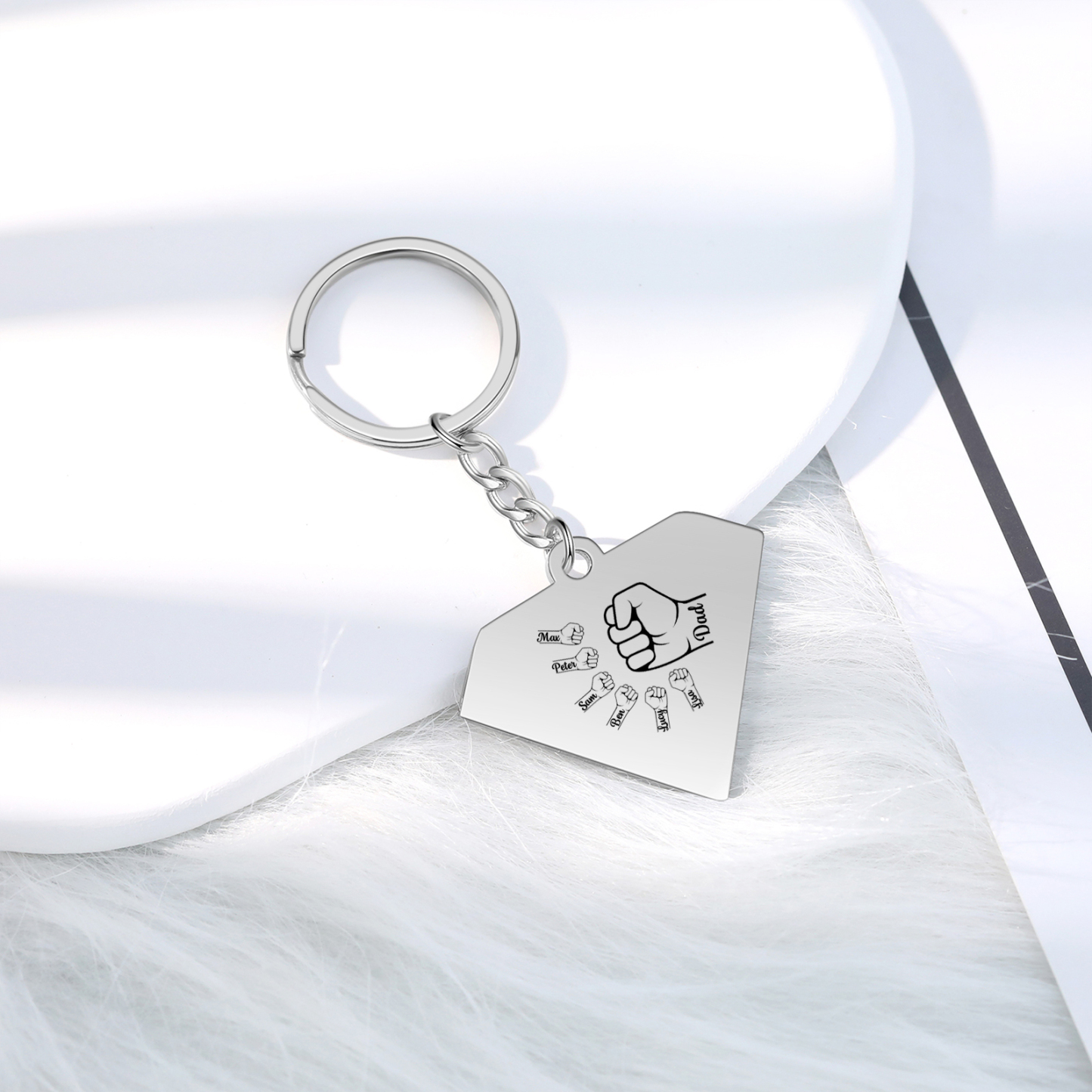 6 Names - Personalized Fist Bump Keychain Engraved Kids Names and text Keychain Gifts for Dad/Grandad