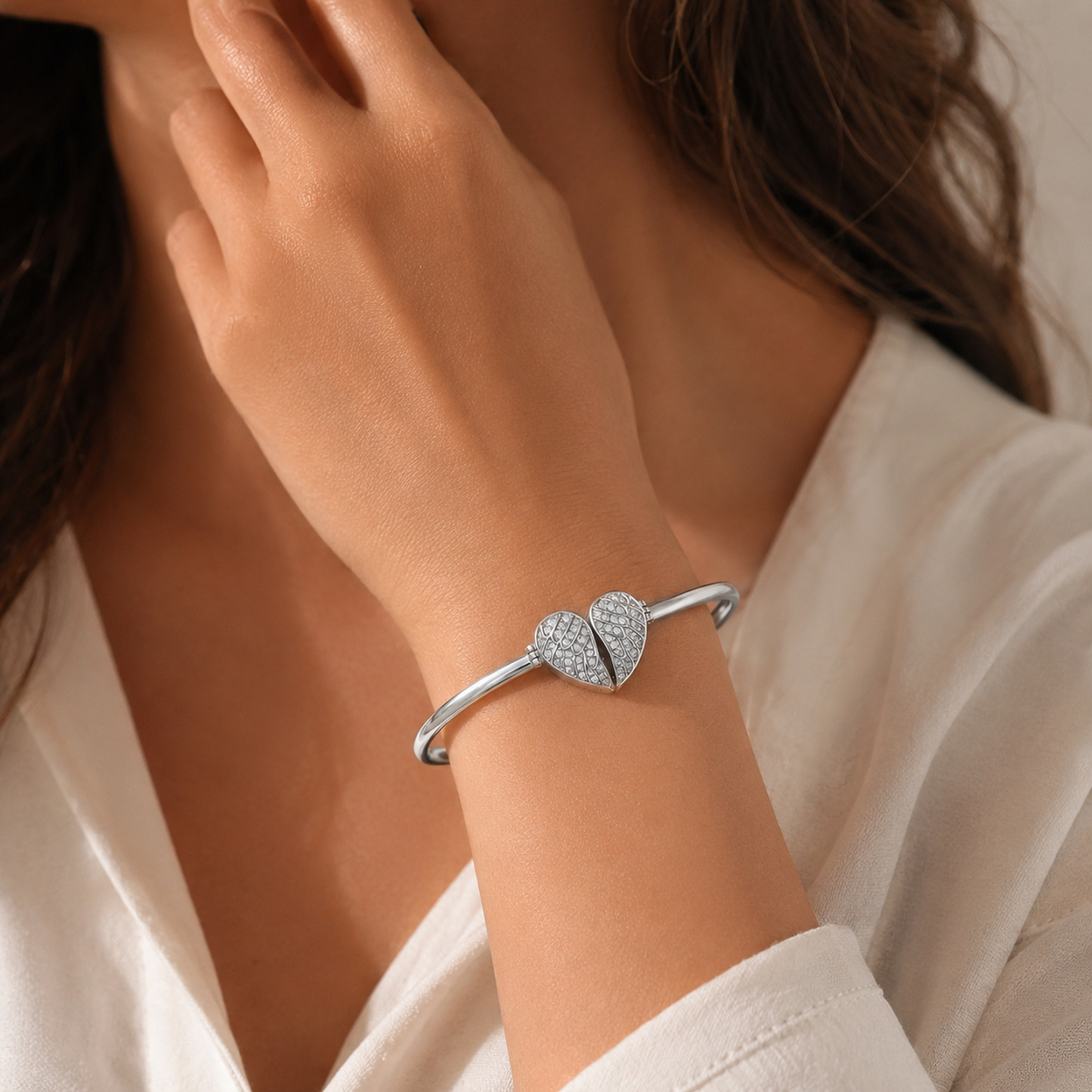 Personalized Angel Wing Heart Photo Cuff Bracelet