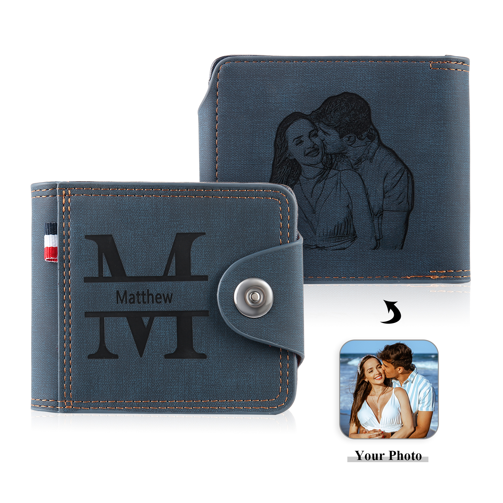 Personalized Name Leather Men's Wallet With Card Slot Engraved Letter & Photo with Gift Box Gift For Him | Jessemade