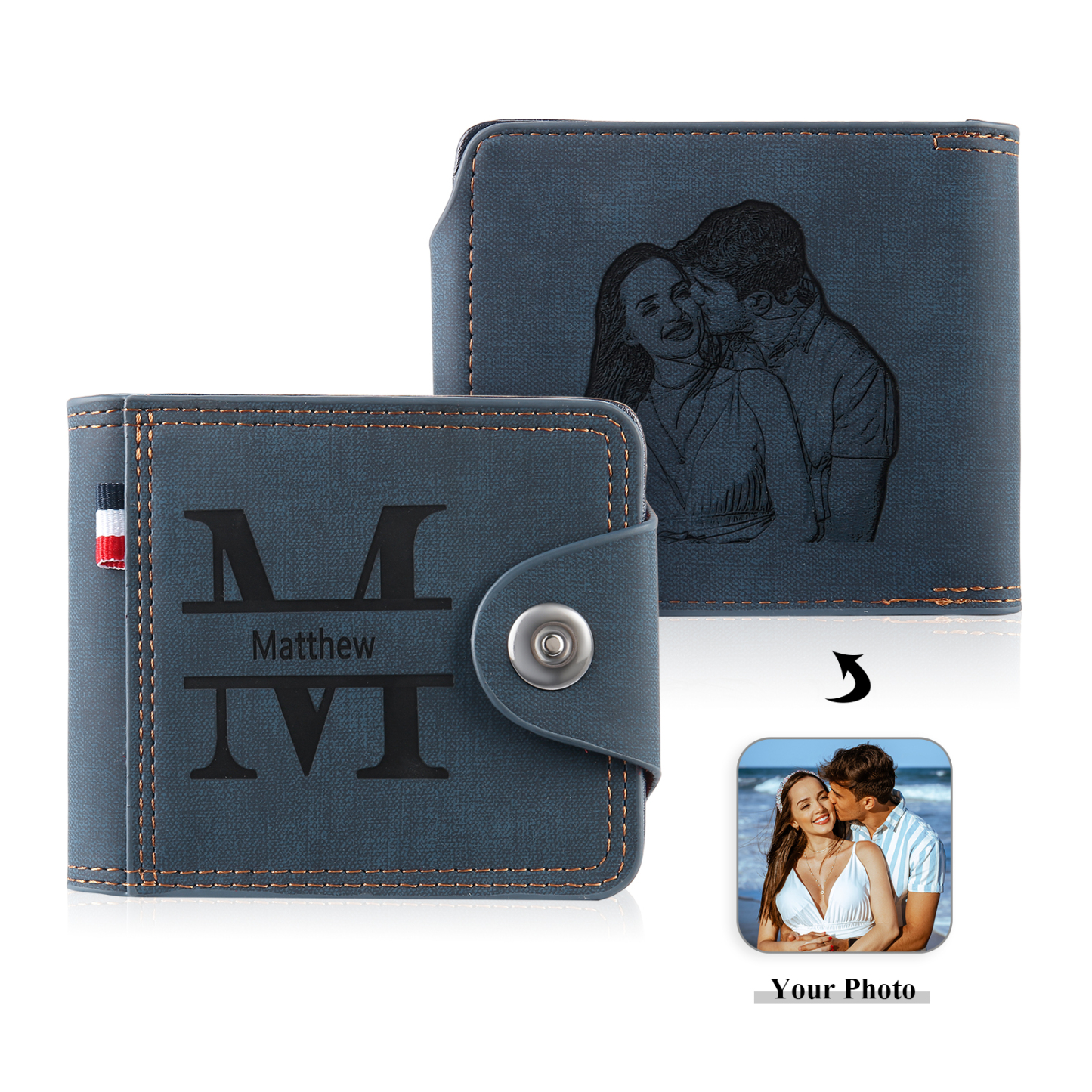 Personalized Name Leather Men's Wallet With Card Slot Engraved Letter & Photo with Gift Box Gift For Him | Jessemade