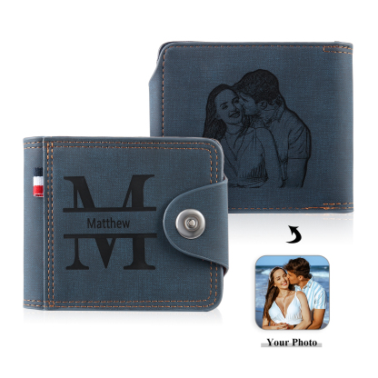 Personalized Name Leather Men's Wallet With Card Slot Engraved Letter & Photo with Gift Box Gift For Him | Jessemade
