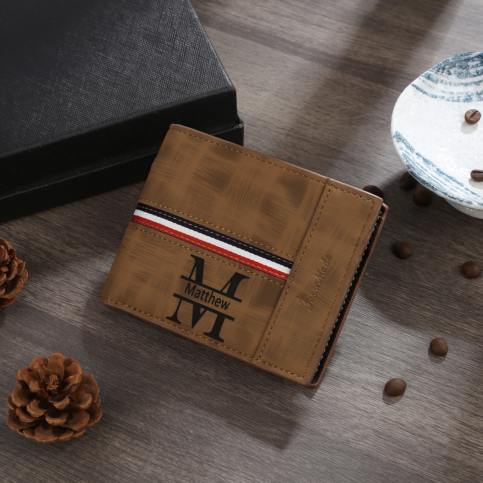 Personalized Name Leather Men's Wallet With Card Slot Engraved Name & Letter & Photo Christmas Gift For Him | Jessemade