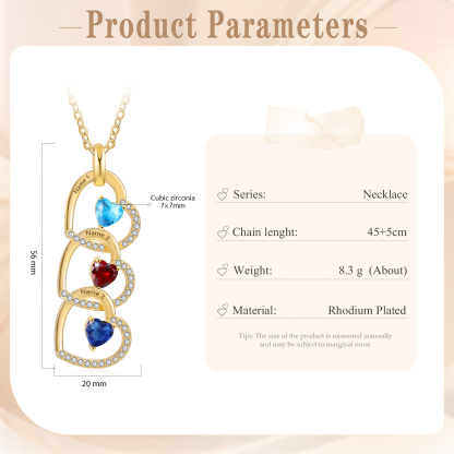 3 Names-Personalized Hearts Necklace Custom Birthstone Necklace Gifts for Mom