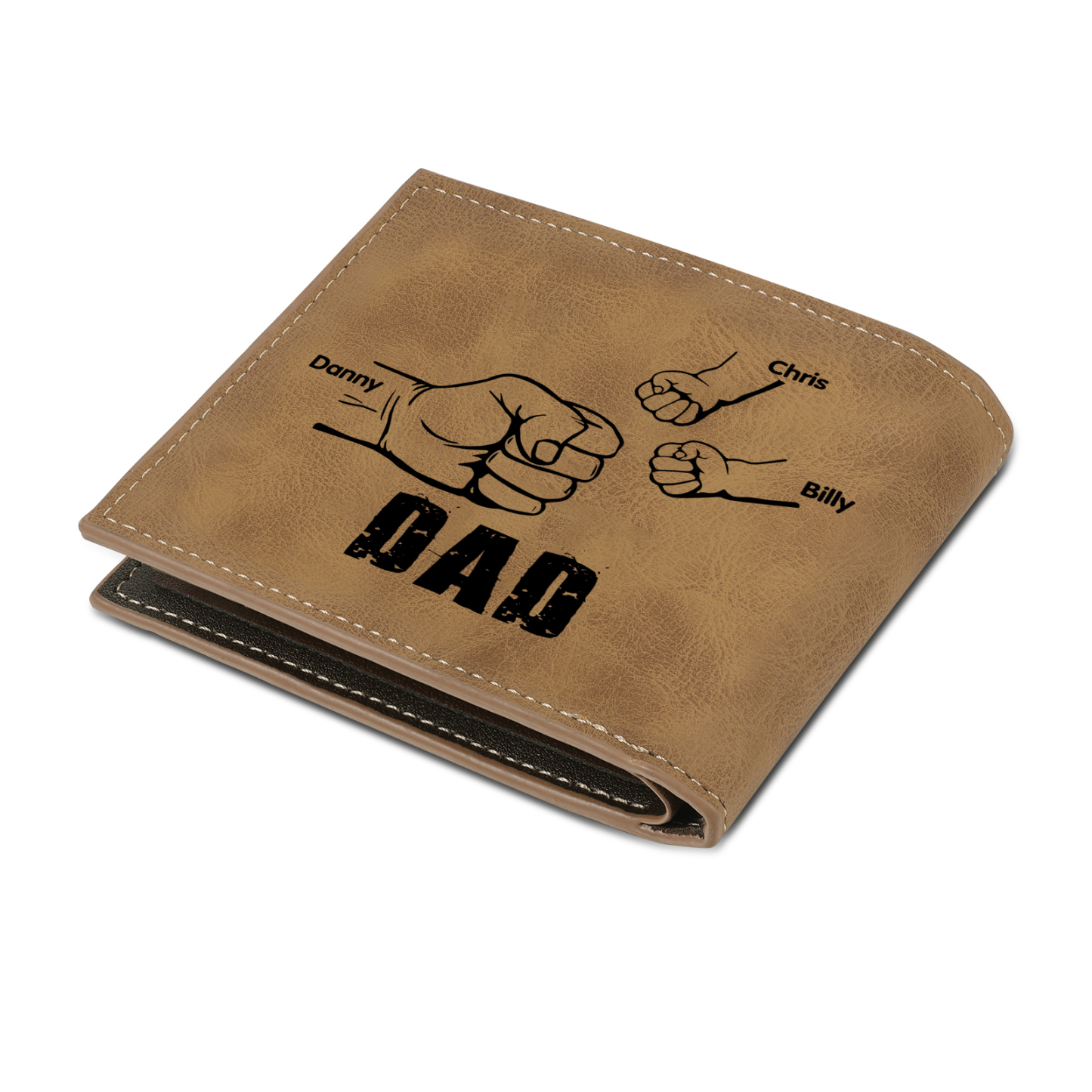 3 Names - Personalized Photo Custom Leather Men's Folding Wallet as a Father's Day Gift for Dad