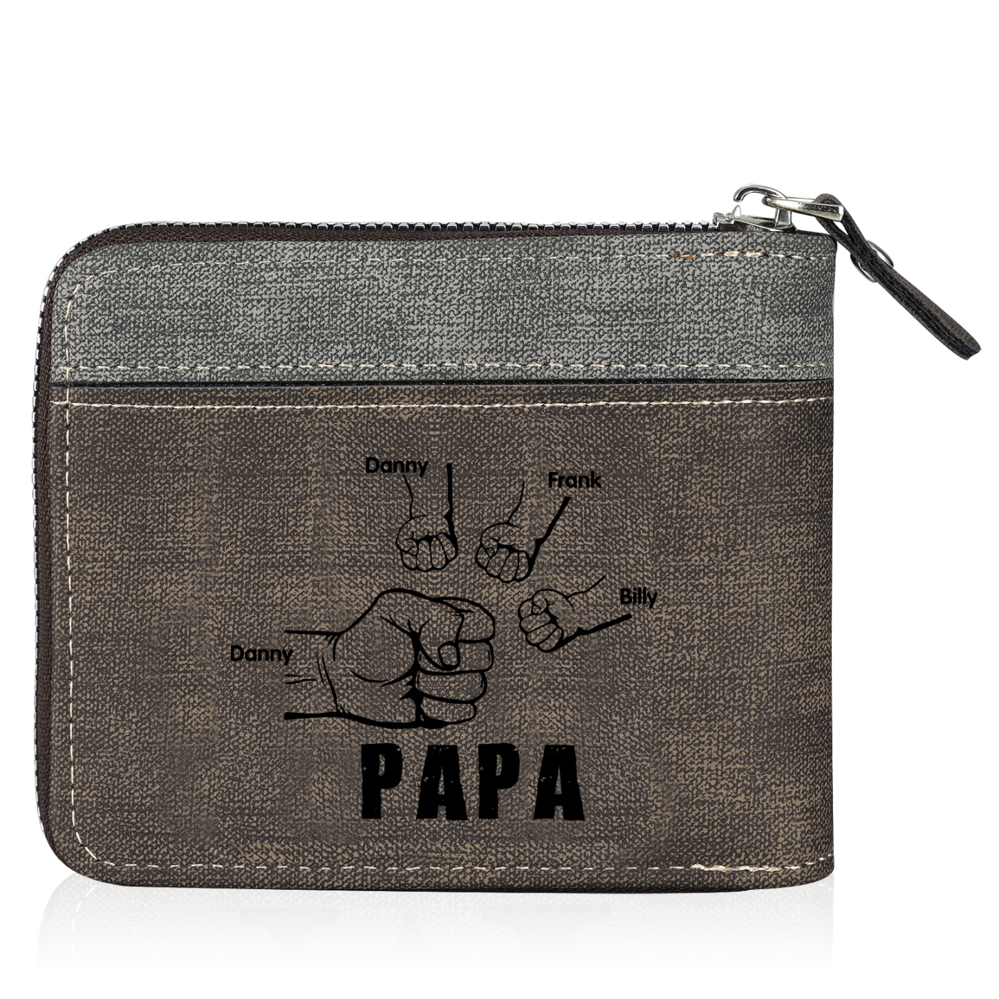 4-Names Personalized Leather Men's wallet With Card Slot Engraved With Name And Photo For Papa As a Father's Day Unique Gift