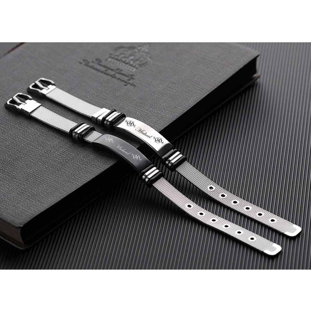 Personalized Men's Name Bracelet Custom Name Letter Watchband Initial ID Bar Bangle Gifts For him