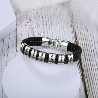 6 Names-Personalized Grandpa Braided Leather Bracelet Card Set, Custom Bracelet Engraved 6 Names Bracelet for Grandpa