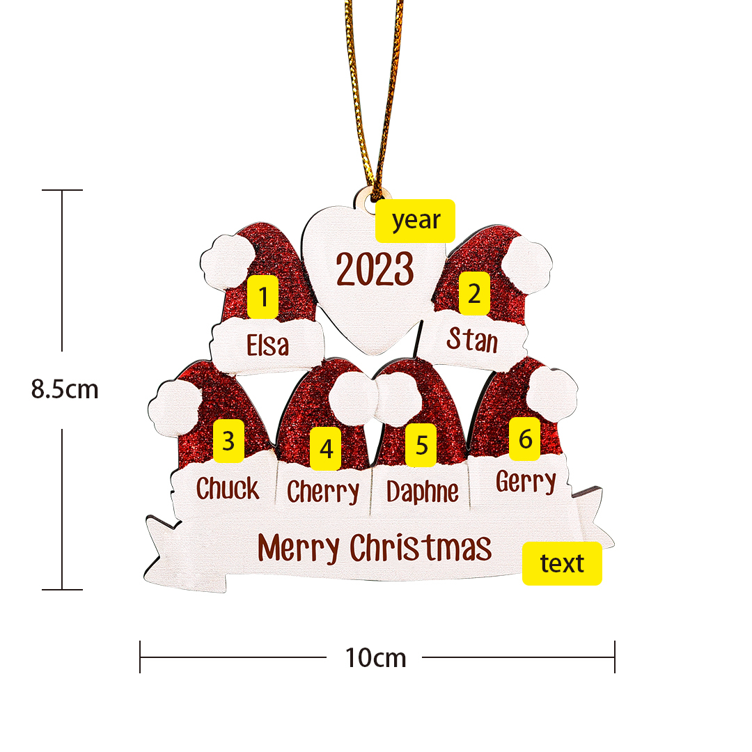 6 Names-Personalized Family Wooden Christmas Xmas Tree Decoration Ornament-Custom 6 Names And Text Hanging Ornament Gifts For Family