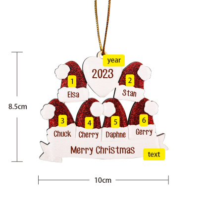 6 Names-Personalized Family Wooden Christmas Xmas Tree Decoration Ornament-Custom 6 Names And Text Hanging Ornament Gifts For Family