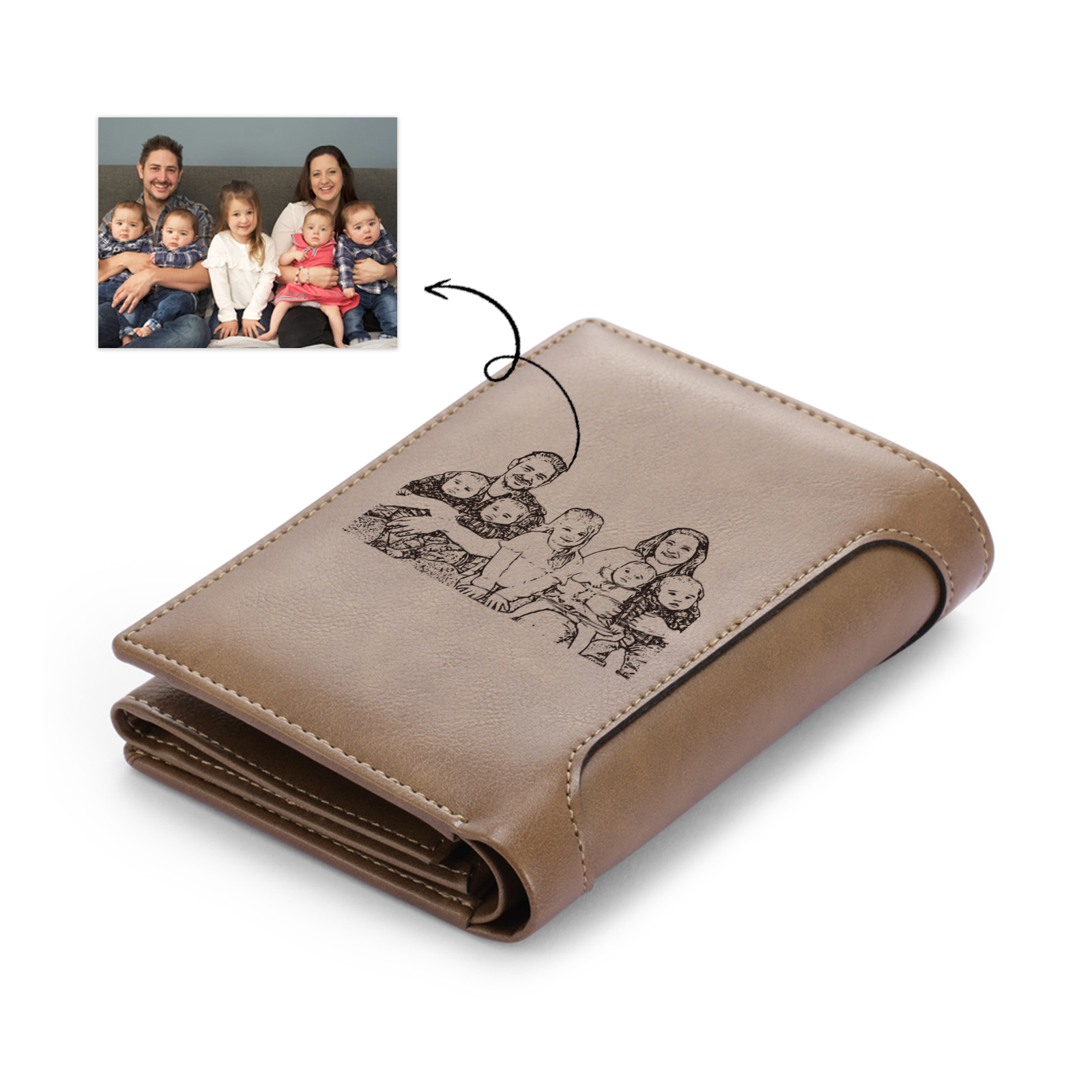 5 Names-Personalized Doll Customized Leather Men's Wallet Customized Name Folding Brown Wallet for Dad