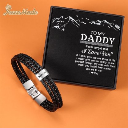 Personalized Braided Leather Bracelet Engraved 1 Name Men's Bracelet Gifts For Him