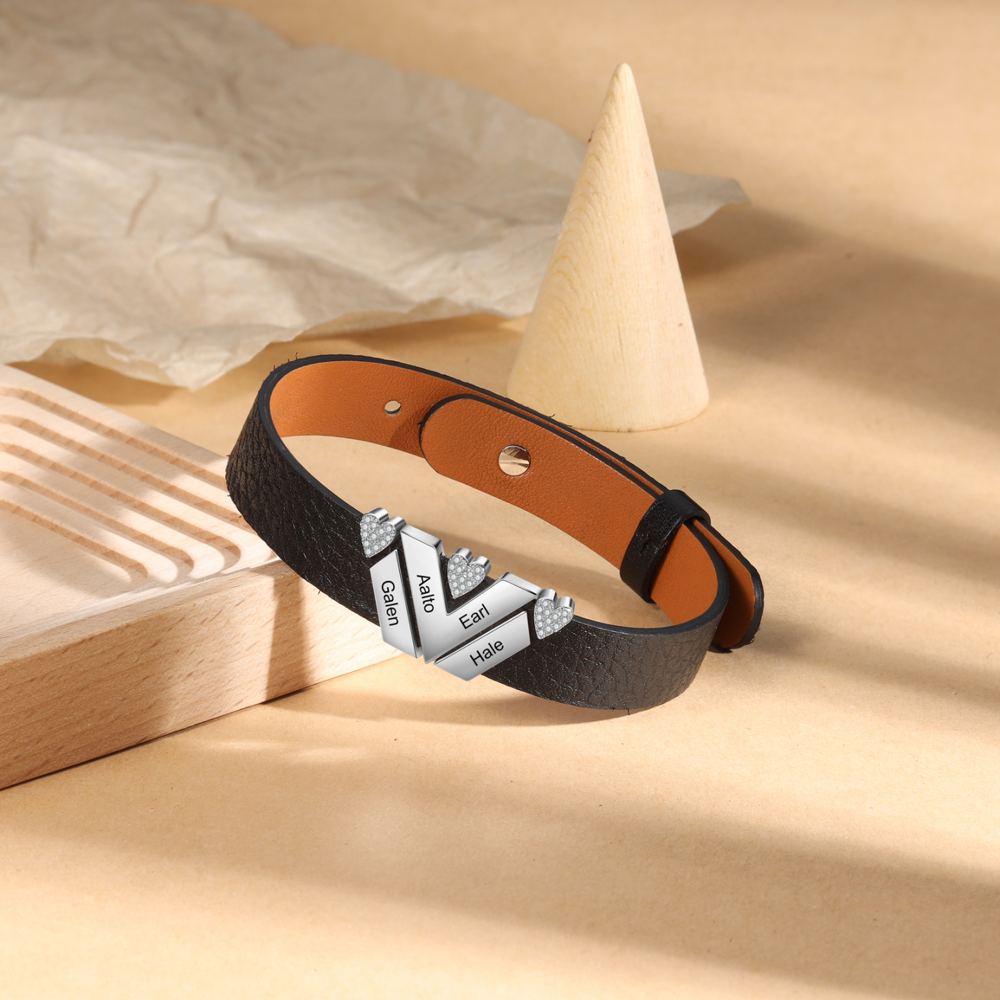 Father's Day Gifts Personalized Leather Bracelet With 4 Names Gifts For Men