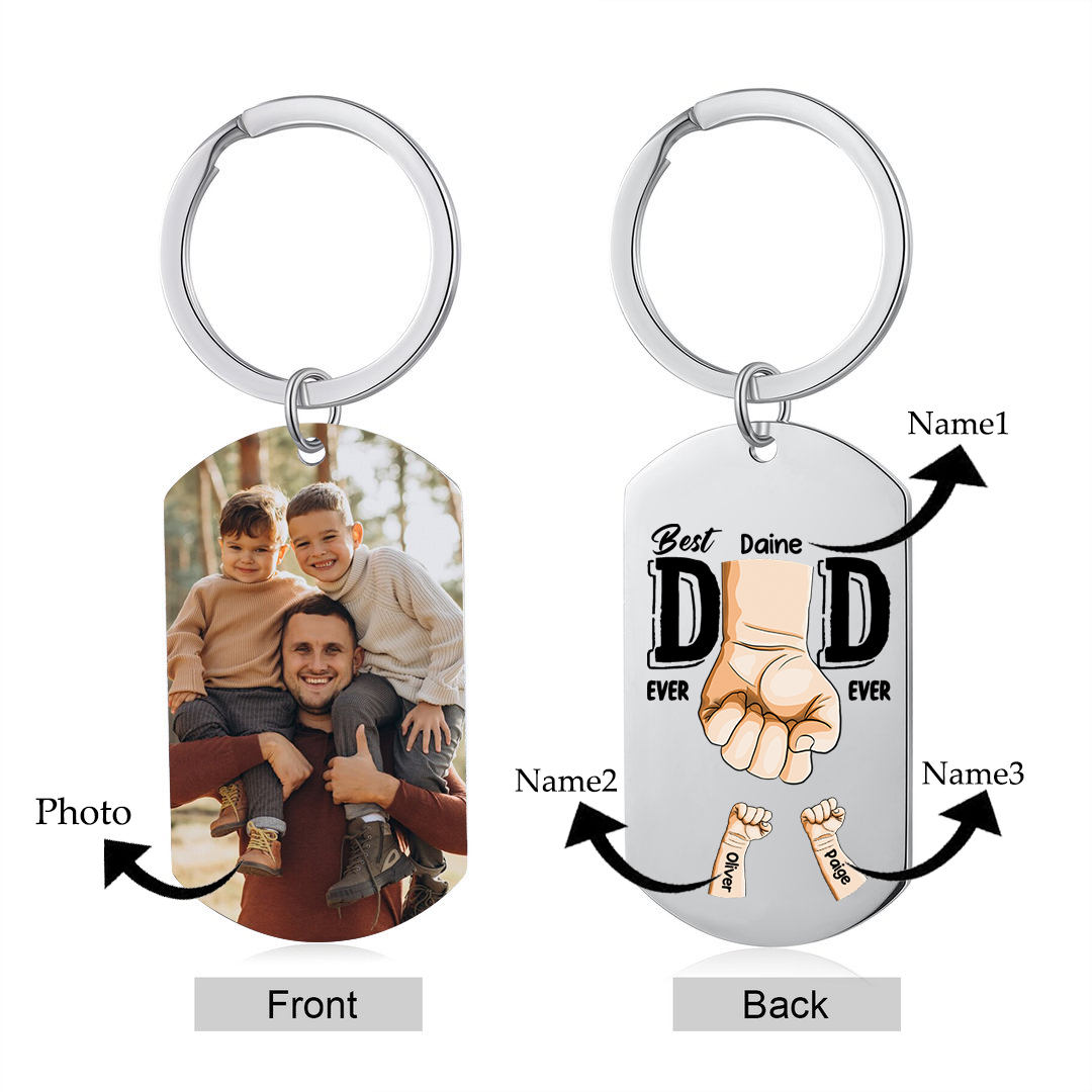 3 Names-Personalized Photo Keychain Gift Customized Name Special Keychain Gift for Dad