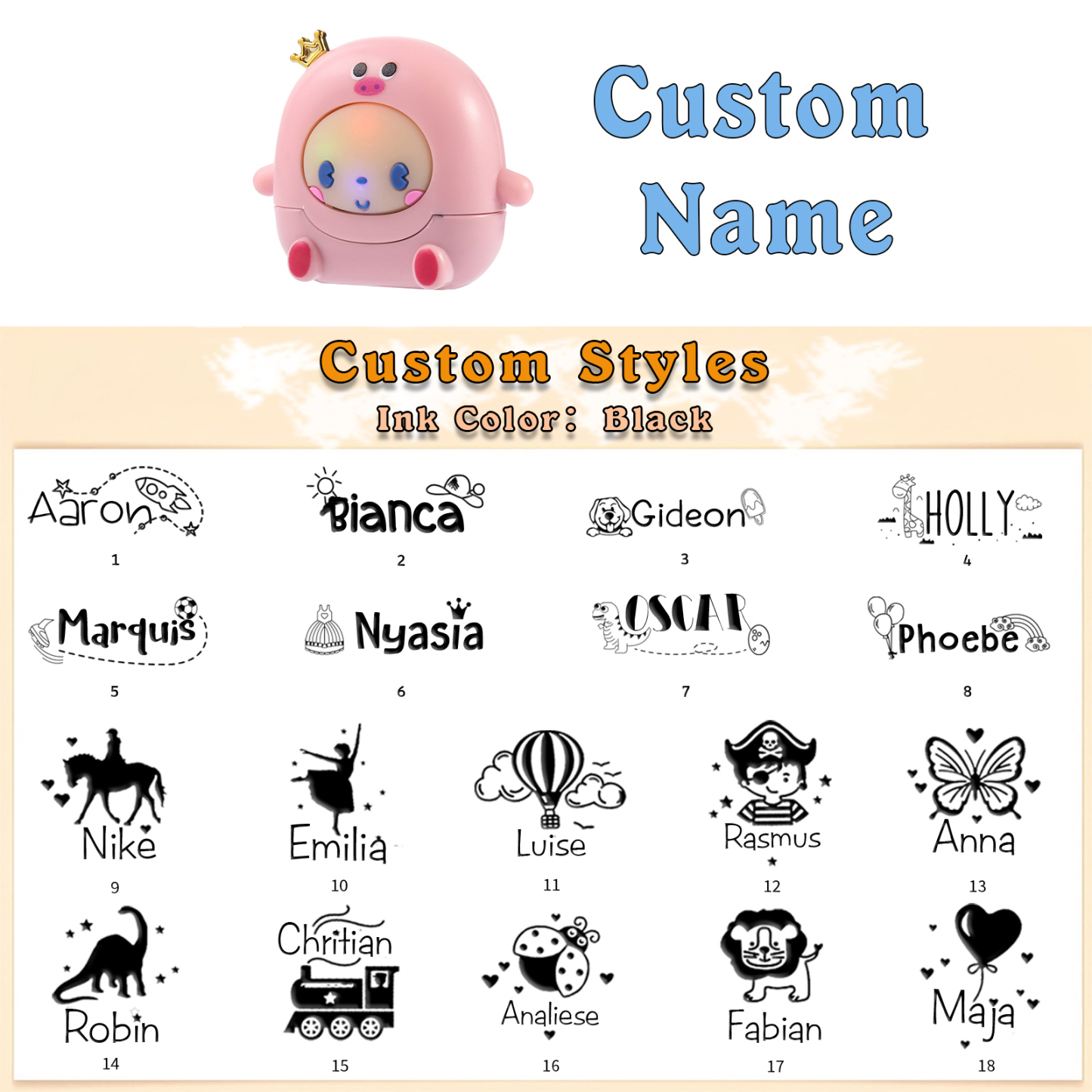STAMP-BABY LIGHT Personalized Name Stamps Back To School Gift For Boys/Girls