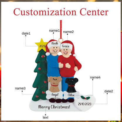 4 Names-Personalized Family Wooden Christmas Xmas Tree Decoration Ornament-Custom 4 Names And Dates Hanging Ornament Gifts For Family