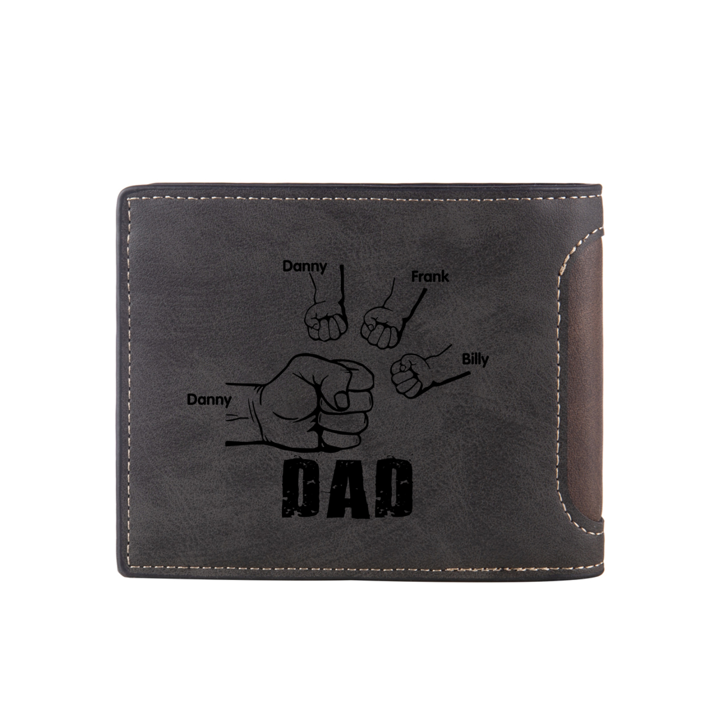 4 Names - Personalized Photo Custom Leather Men's Folding Wallet as a Father's Day Gift for Dad
