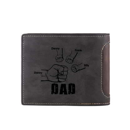 4 Names - Personalized Photo Custom Leather Men's Folding Wallet as a Father's Day Gift for Dad