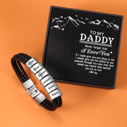 Personalized Braided Leather Bracelet Engraved 6 Names Men's Bracelet Gifts For Him