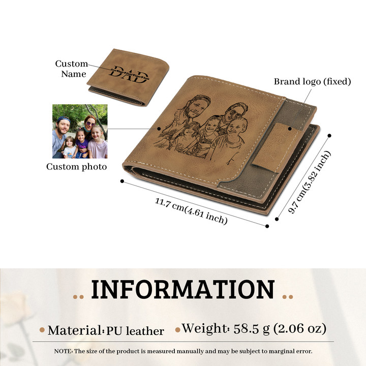 5 Names - Personalized Photo Custom Leather Men's Wallet as a Father's Day Gift for Dad