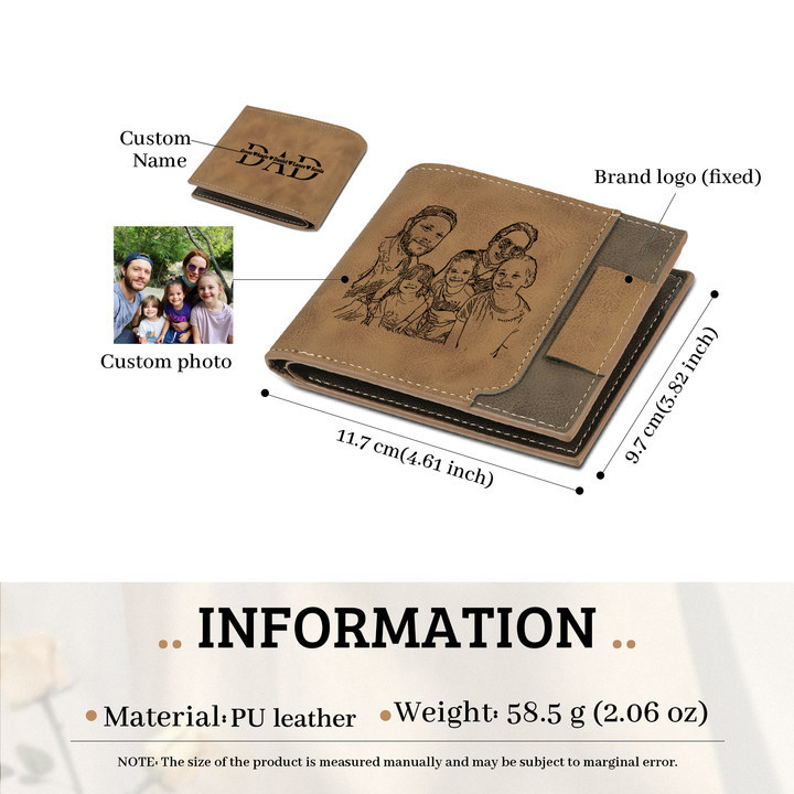5 Names - Personalized Photo Custom Leather Men's Wallet as a Father's Day Gift for Dad