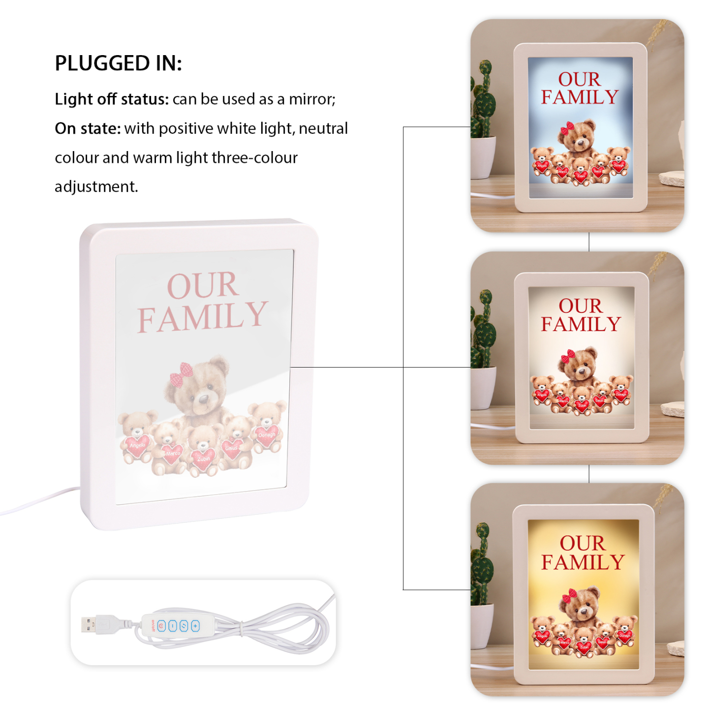 5 Names - Personalized Mum Home Bear Style Custom Text LED Night Light Gift for Mom