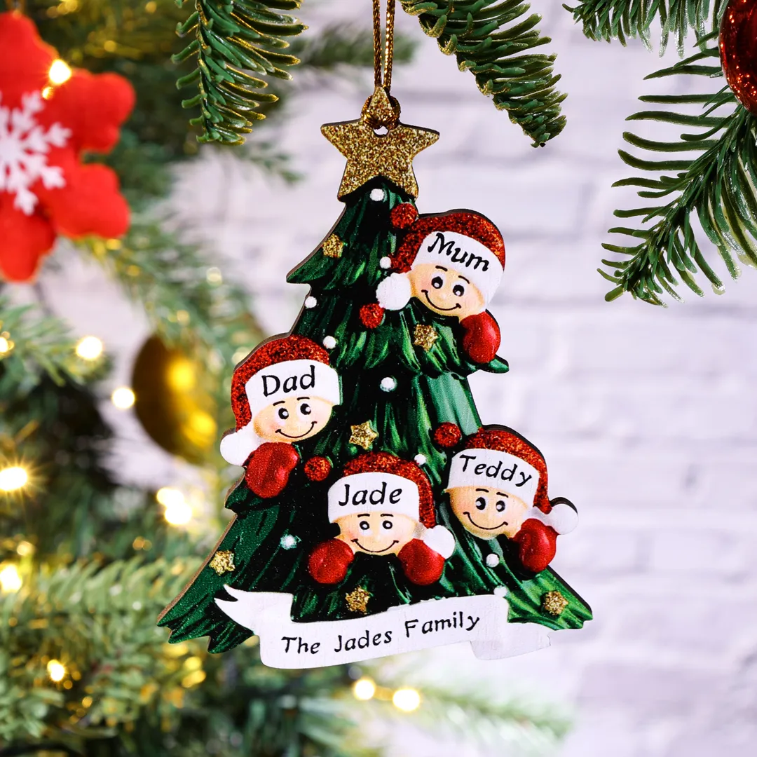 Family Christmas Ornament Custom 4 Names Hanging Ornament Gifts For Family