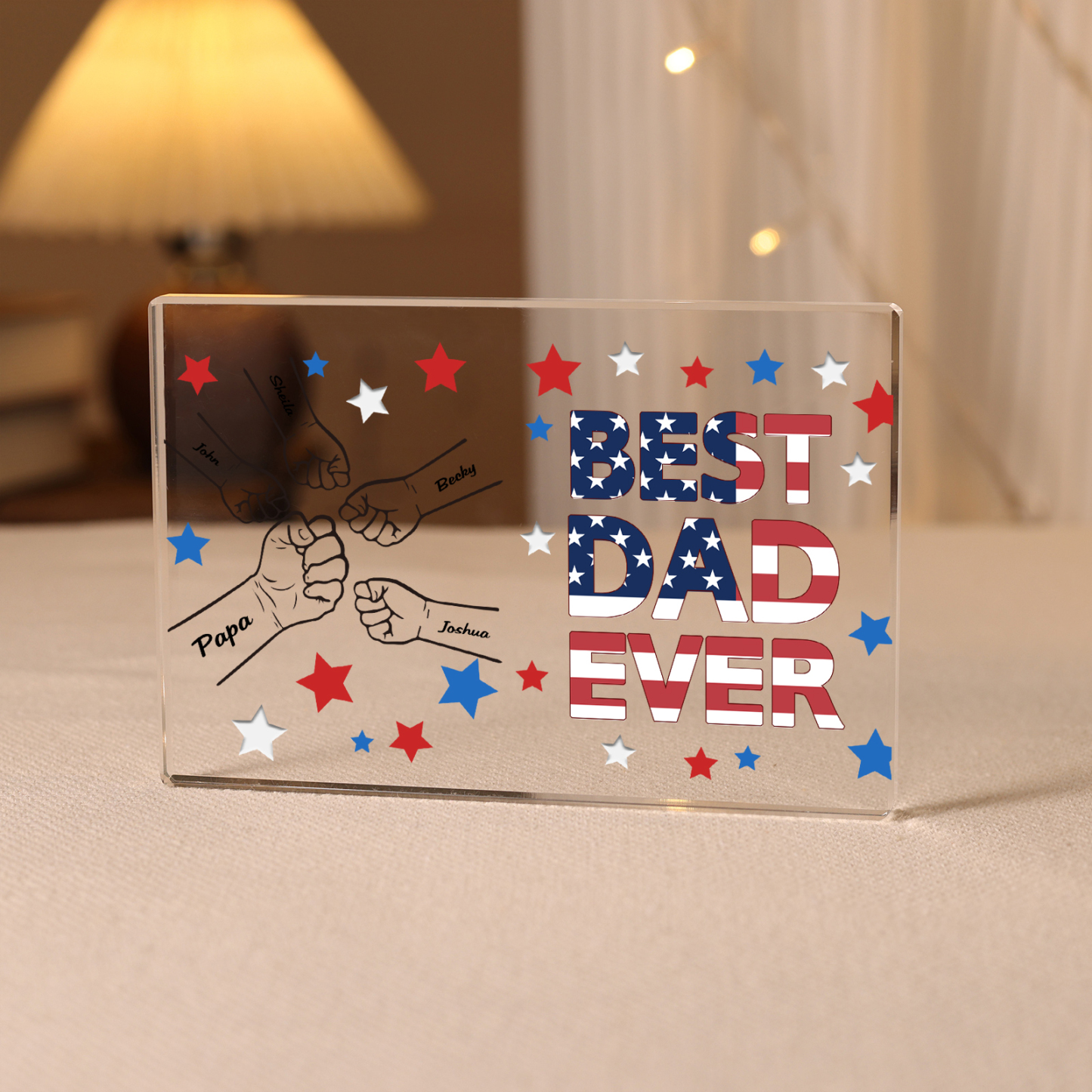 5 Names - Personalized Fist Family Acrylic Keepsake Customized Name Acrylic Home Decor Gift for Dad