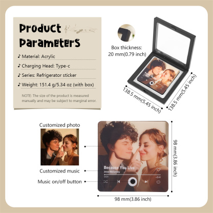 Personalized Gift Set for Couples – Custom Music Photo Magnet, Engraved Keychain,  Valentine's Day Gift for Him | Jessemade