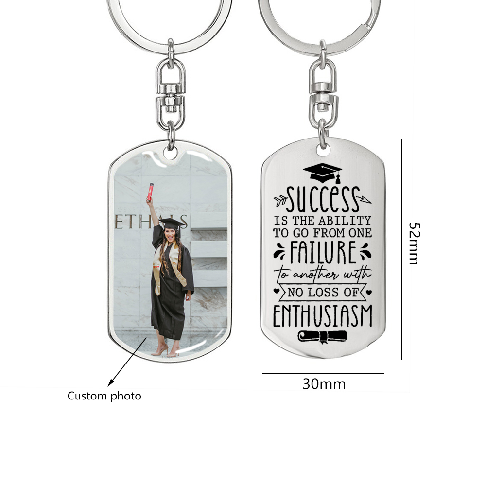 2022 Graduation Gifts Personalized Photo Keychain, "Success is the ability to go from one failure"