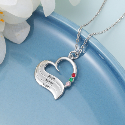 3 Names-Personalized Special Heart Necklace with Birthstone and Name for Her