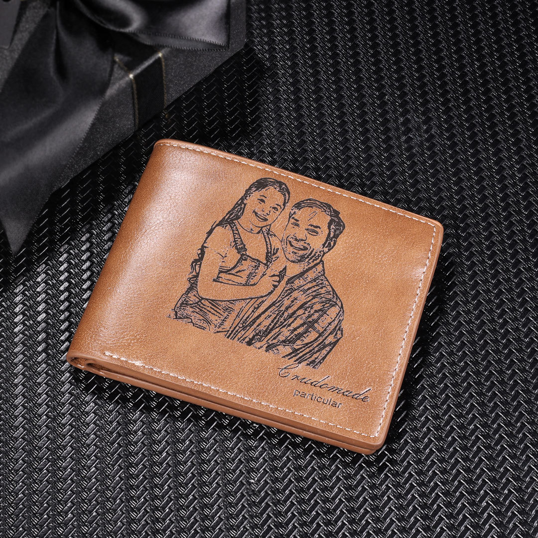 Personalized Leather Wallet Engraved Photo Short Purse Gifts For Men