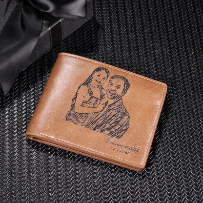Personalized Leather Wallet Engraved Photo Short Purse Gifts For Men