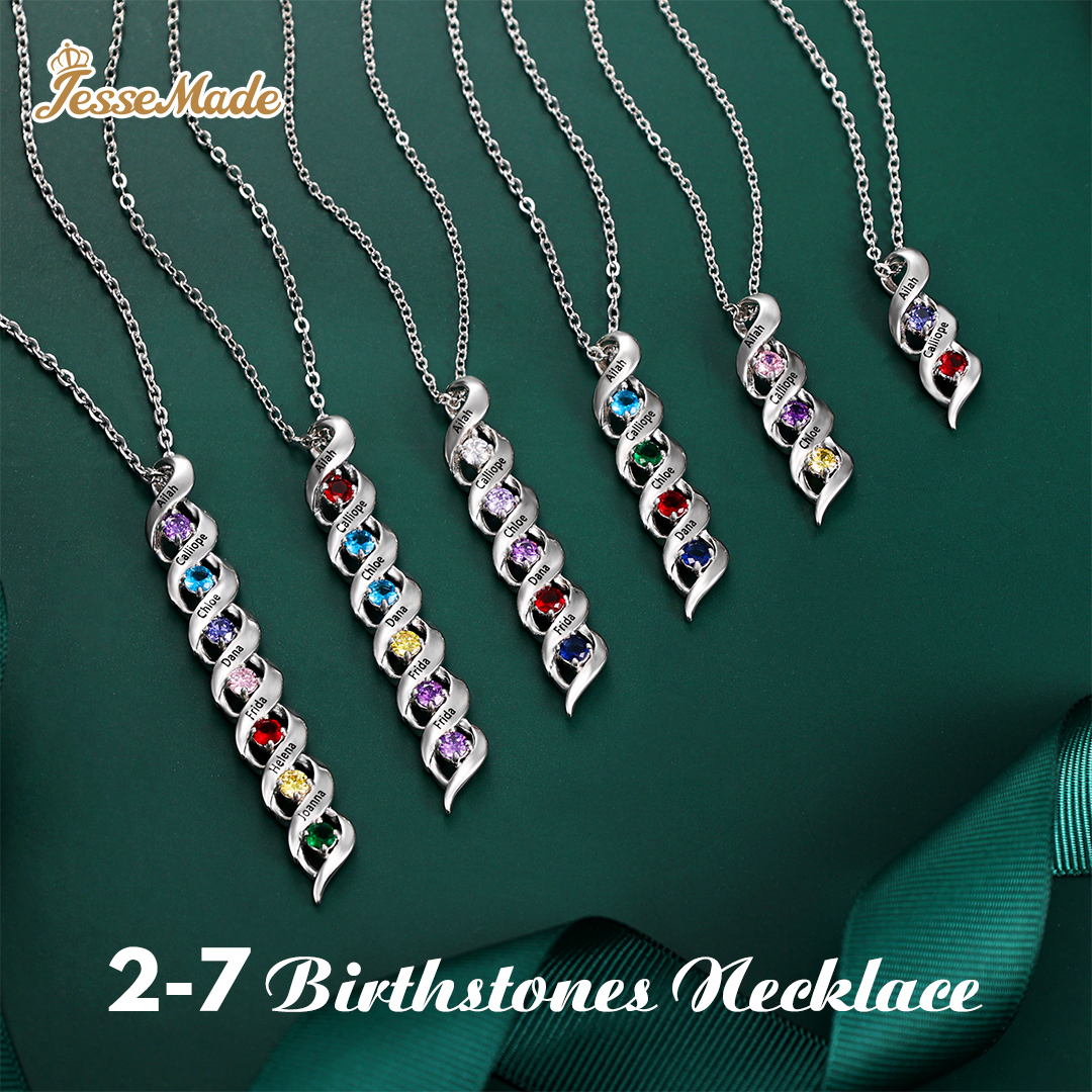 2 Names-Personalized Birthstones Necklace Set With Rose Gift Box-Custom Cascading Pendant Necklace Engraving 2 Names Gifts for Her
