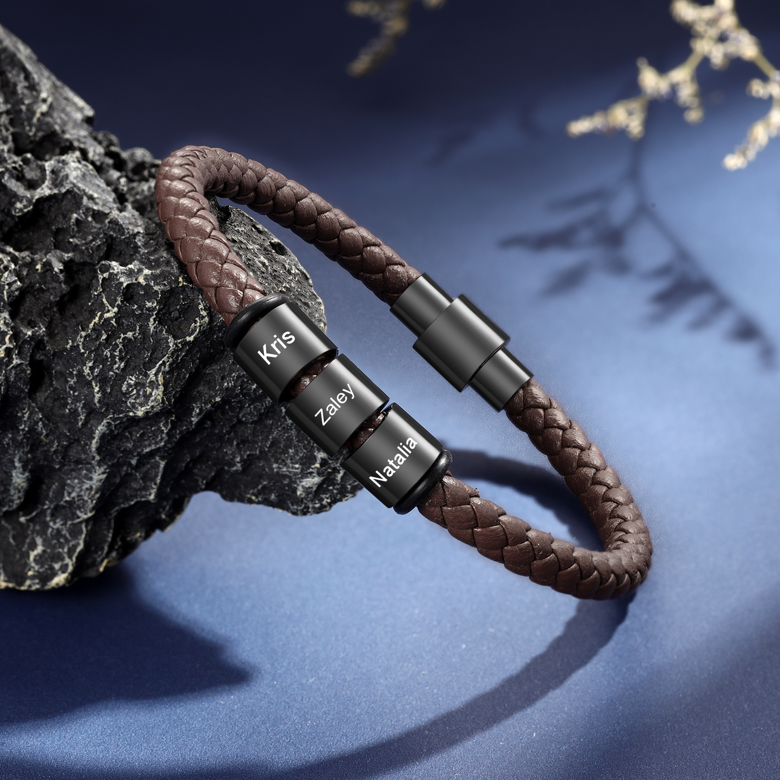 Personalized Men's Bead Bracelet with Custom 3 Names Personalized Gift for Him | Jessmade 