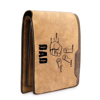 4 Names - Personalized Leather Men's Wallet Custom Photo Fist Fold Wallet for Dad