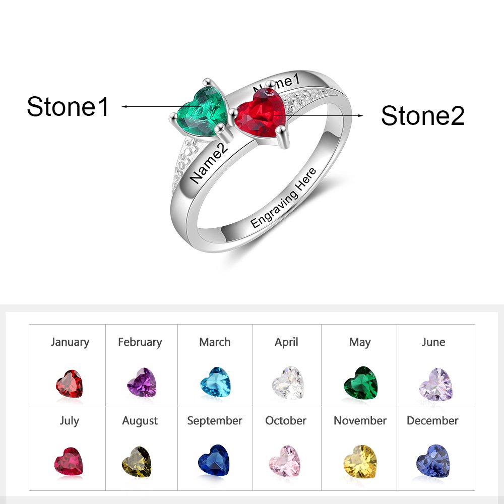 Family Ring Promise S925 Ring Personalized 2 Birthstones Ring With Names Gifts for Her